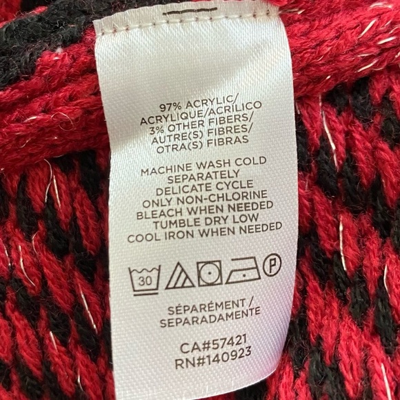 NEW LOFT Black Red Chevron Short Sleeve Cardigan Sweater One Size Cozy Knit - Picture 7 of 8